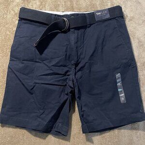 NWT $65 Tommy Hilfiger Shorts Mens Sz 32 TH Flex Navy Blue Belted Casual Preppy